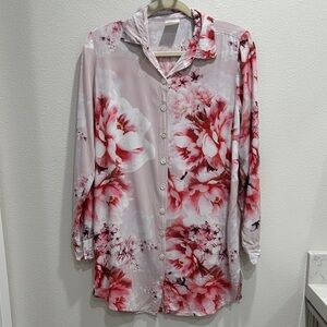 Floral Pink Button-Up Sleep Shirt